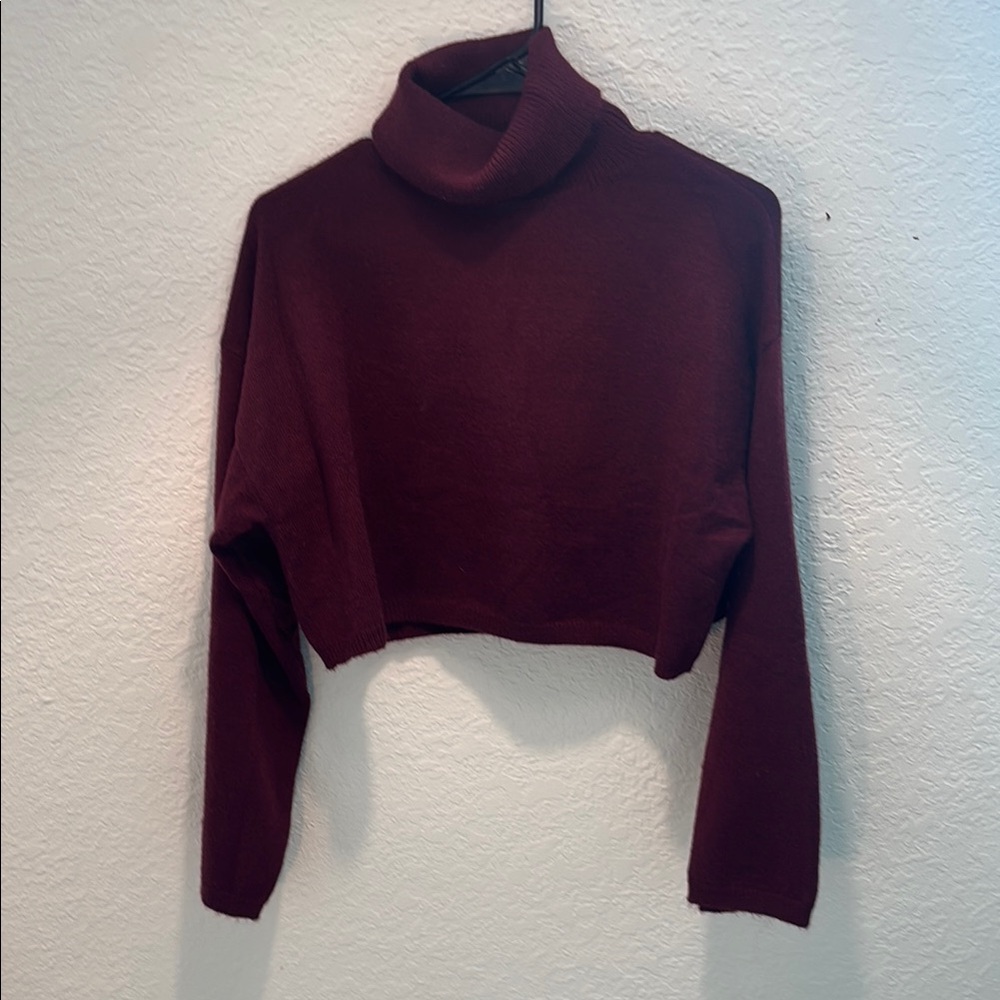 Bershka Deep Red Cropped Turtleneck Sweater